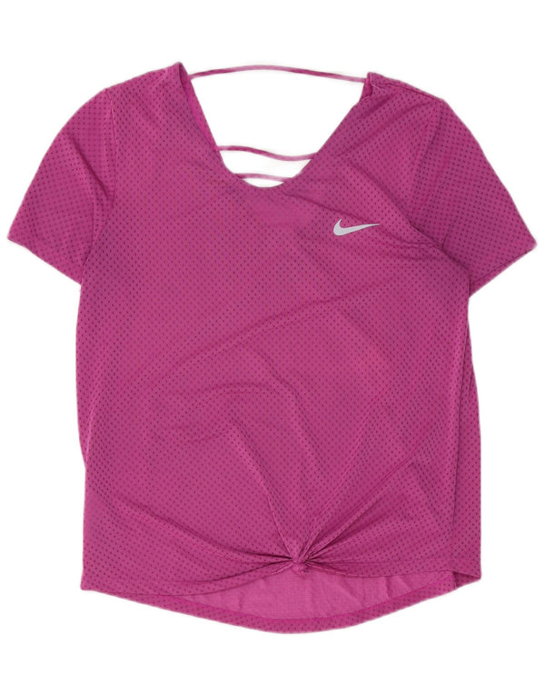 NIKE Womens Dri Fit T-Shirt Top UK 14 Medium Pink Spotted Polyester