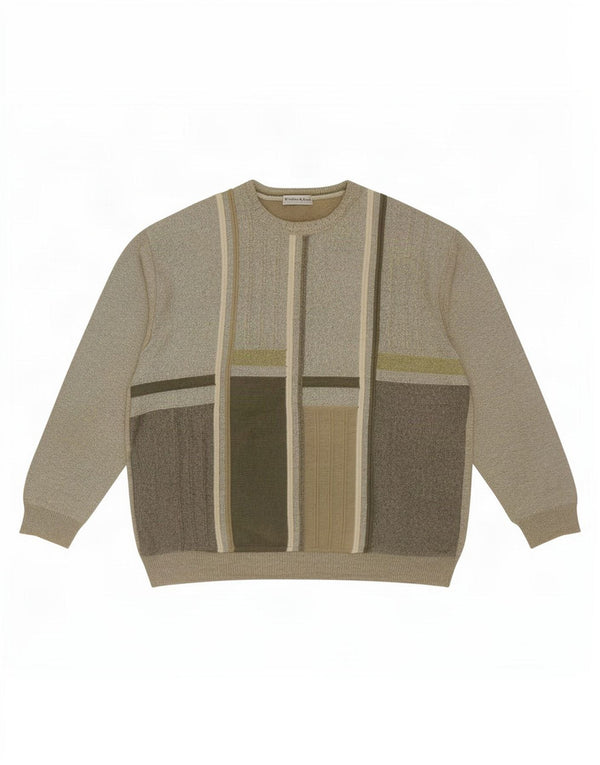 Emilio Adani Mens Boat Neck Jumper Sweater UK 44 XL Khaki Geometric Cotton