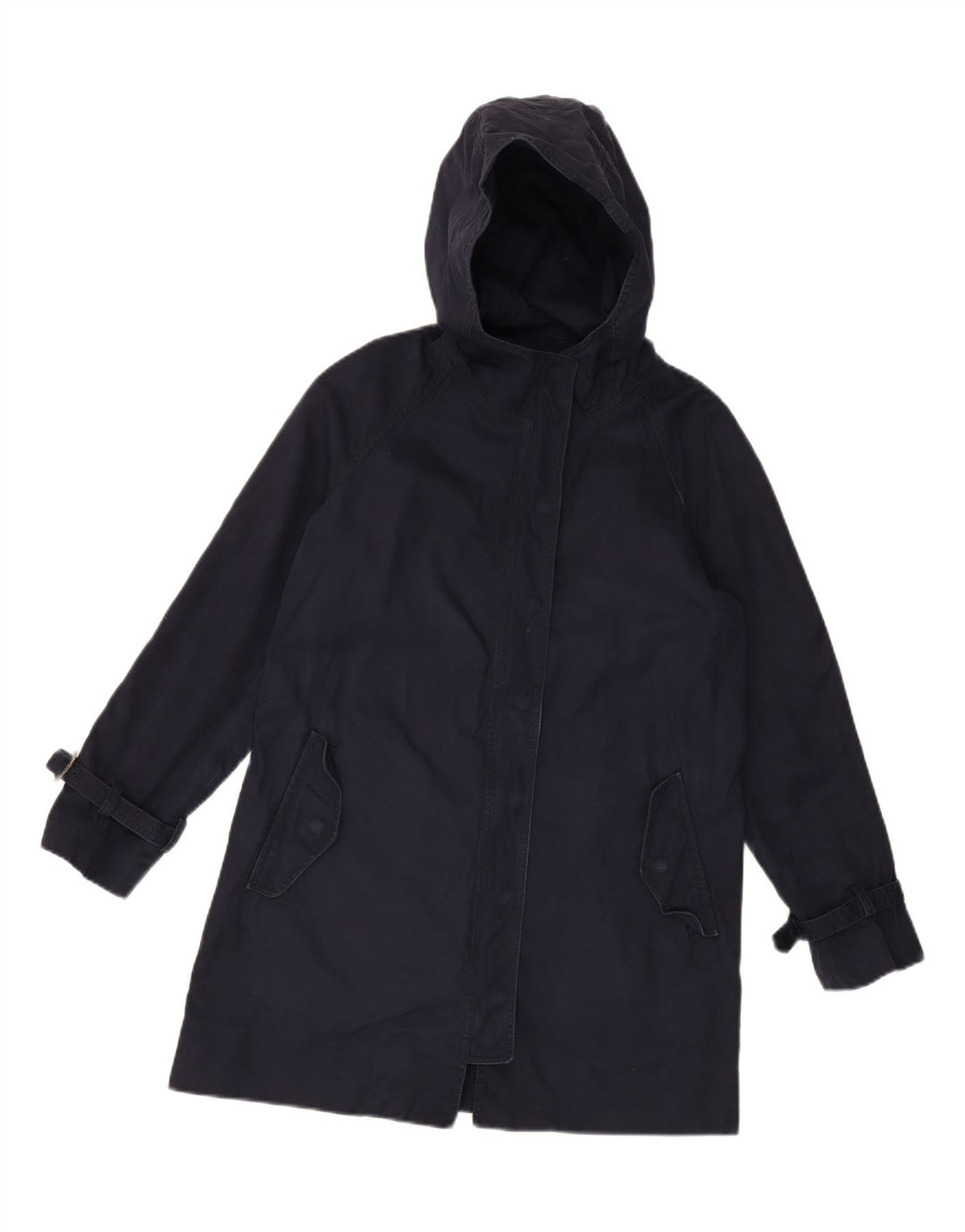 J. CREW Womens Hooded Overcoat US 8 Medium Navy Blue Cotton Vintage J. Crew and Second-Hand J. Crew from Messina Hembry 