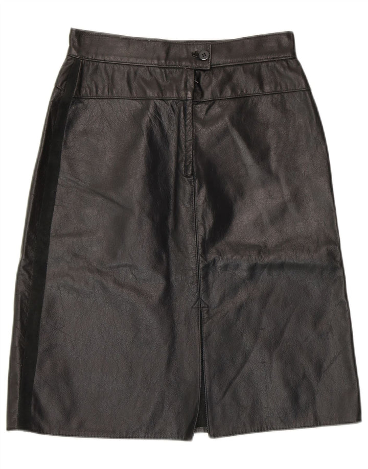 VINTAGE Womens Leather Skirt W26 Small Black