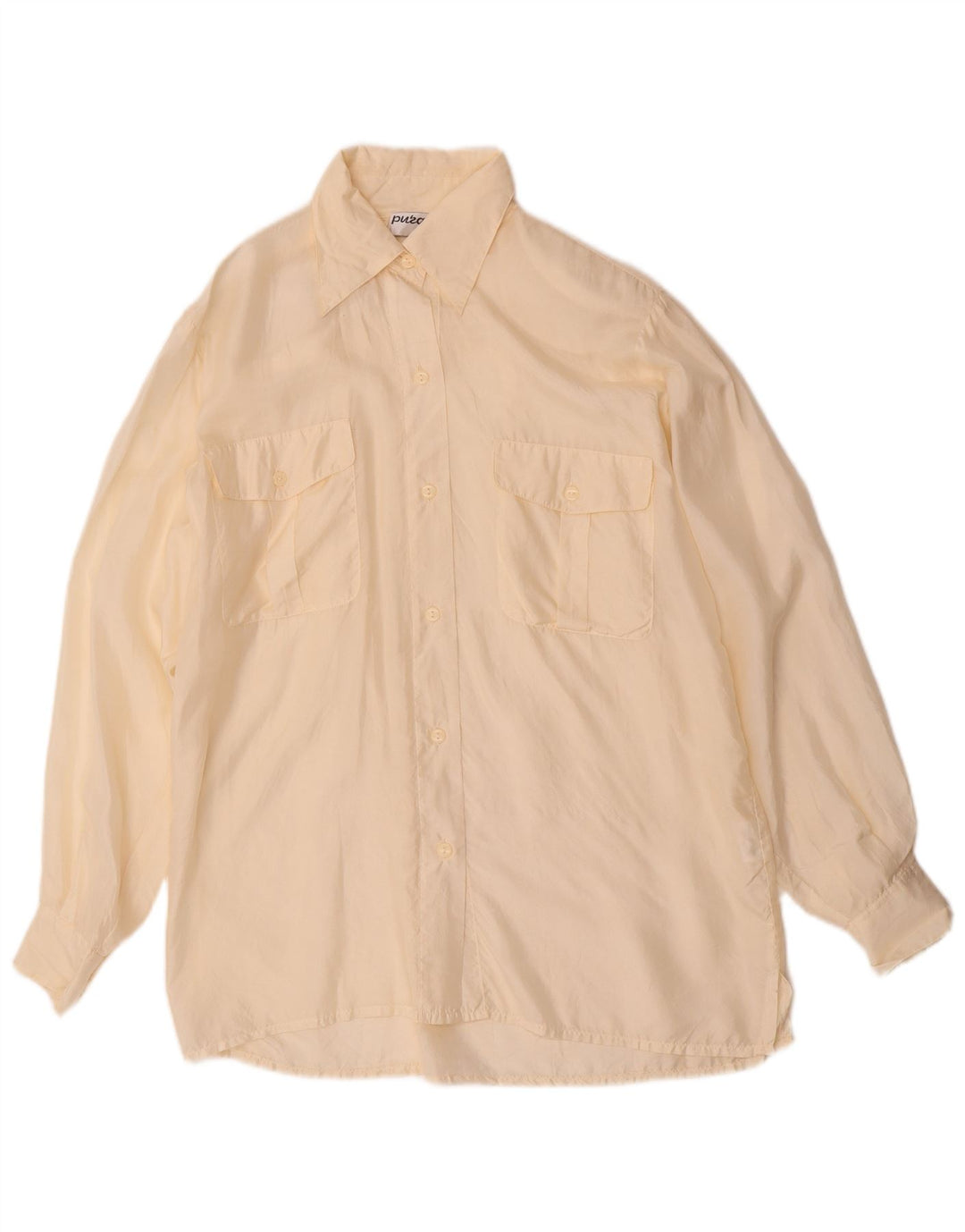 Vintage Womens Shirt Blouse UK 12 Medium Beige Silk