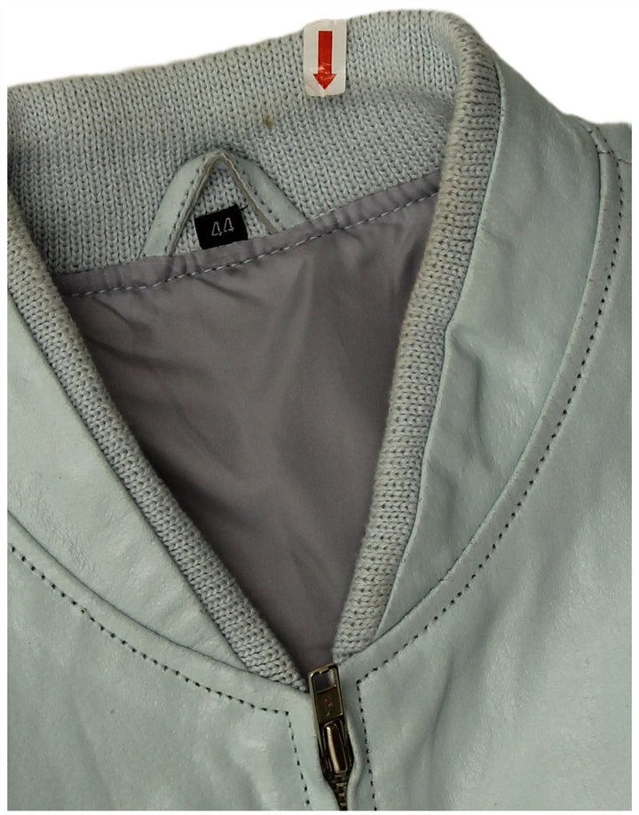 Vintage Womens Crop Faux Leather Bomber Jacket IT 44 Medium Blue