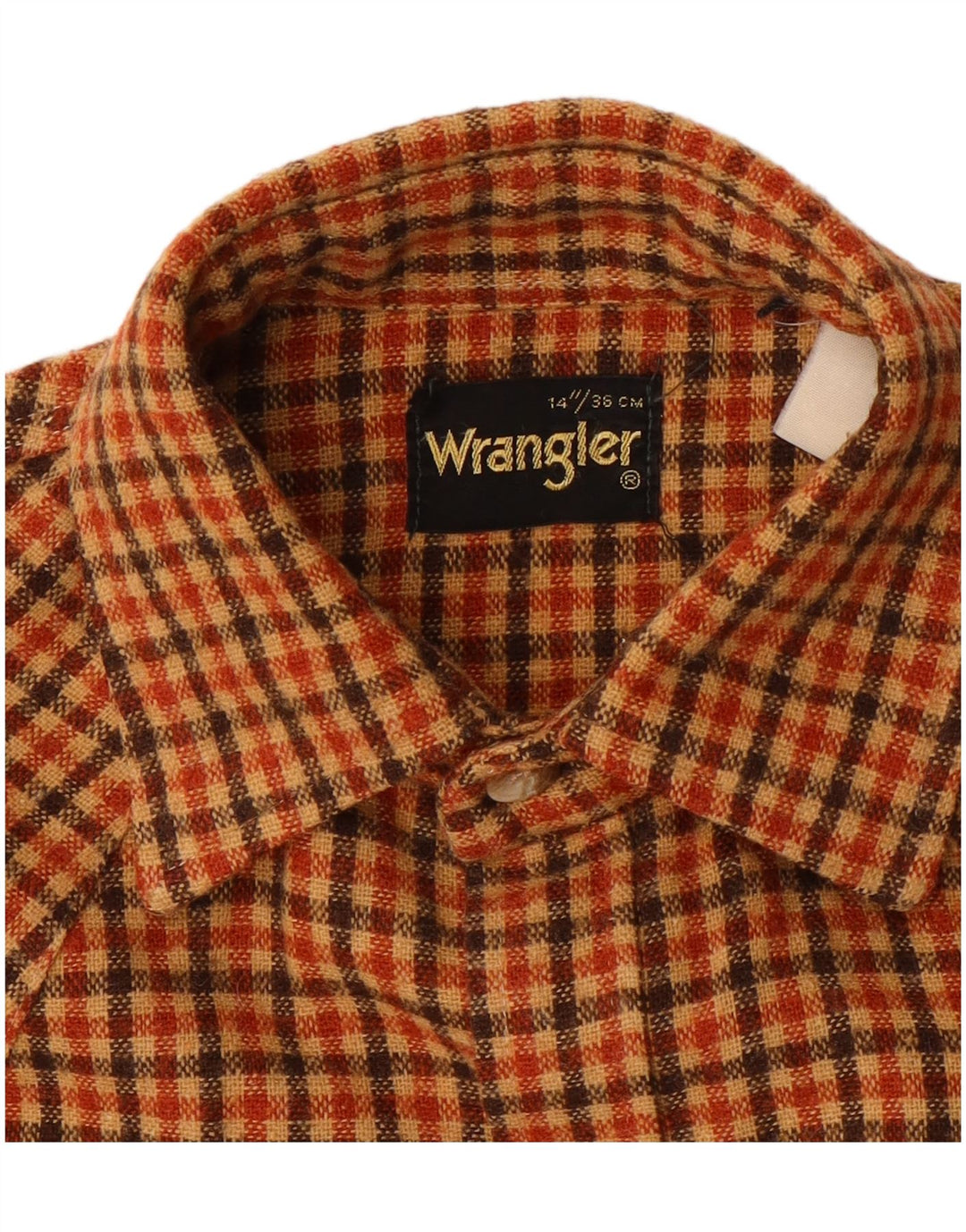 Wrangler Mens Flannel Shirt Size 14 Small Orange Check