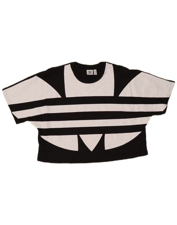 Adidas Womens Oversized Crop Graphic T-Shirt Top UK 12 Medium Black Cotton