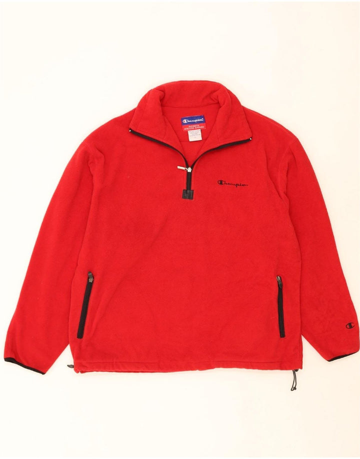 CHAMPION Mens Zip Neck Fleece Jumper Large Red Polyester Vintage Champion and Second-Hand Champion from Messina Hembry 