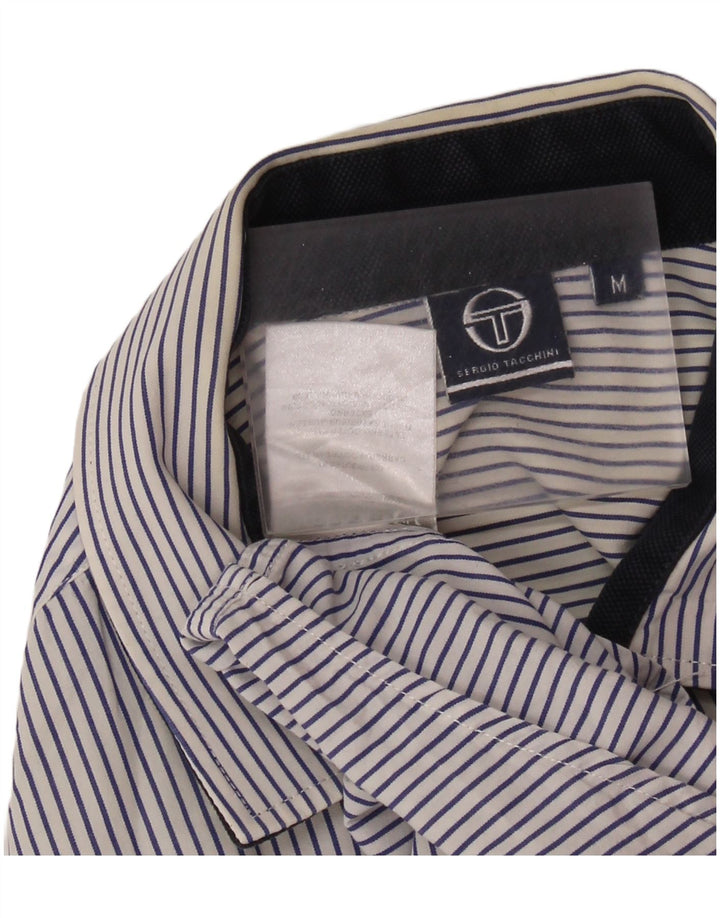 SERGIO TACCHINI Mens Short Sleeve Shirt Medium Navy Blue Pinstripe Cotton