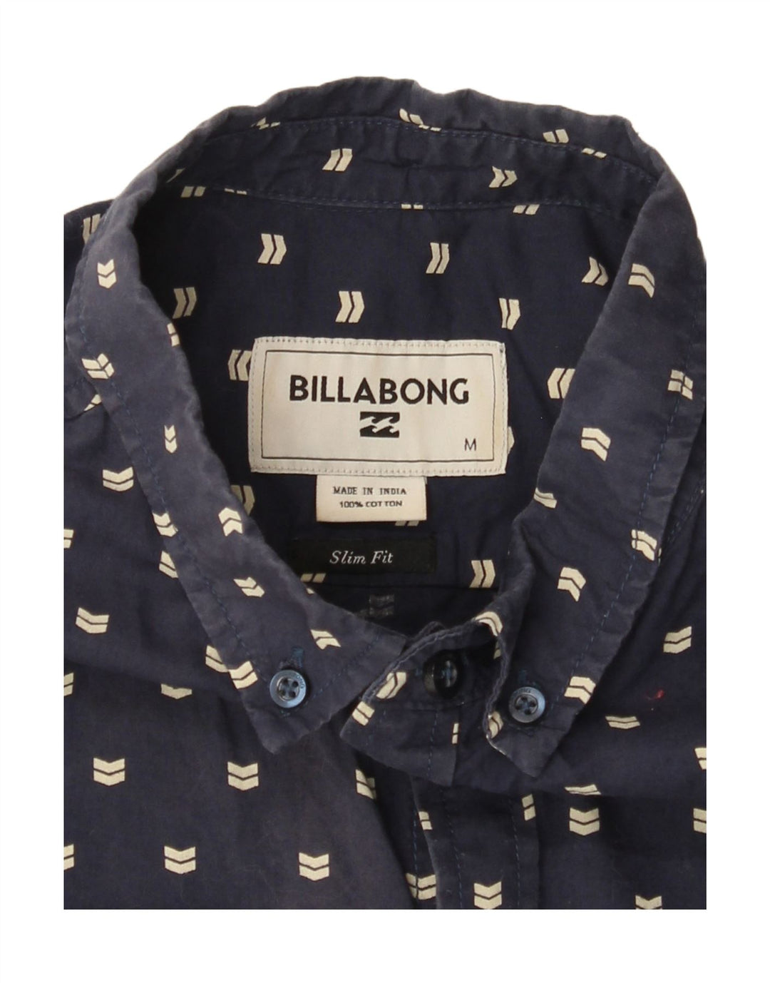 BILLABONG Mens Slim Fit Short Sleeve Shirt Medium Navy Blue Spotted Cotton