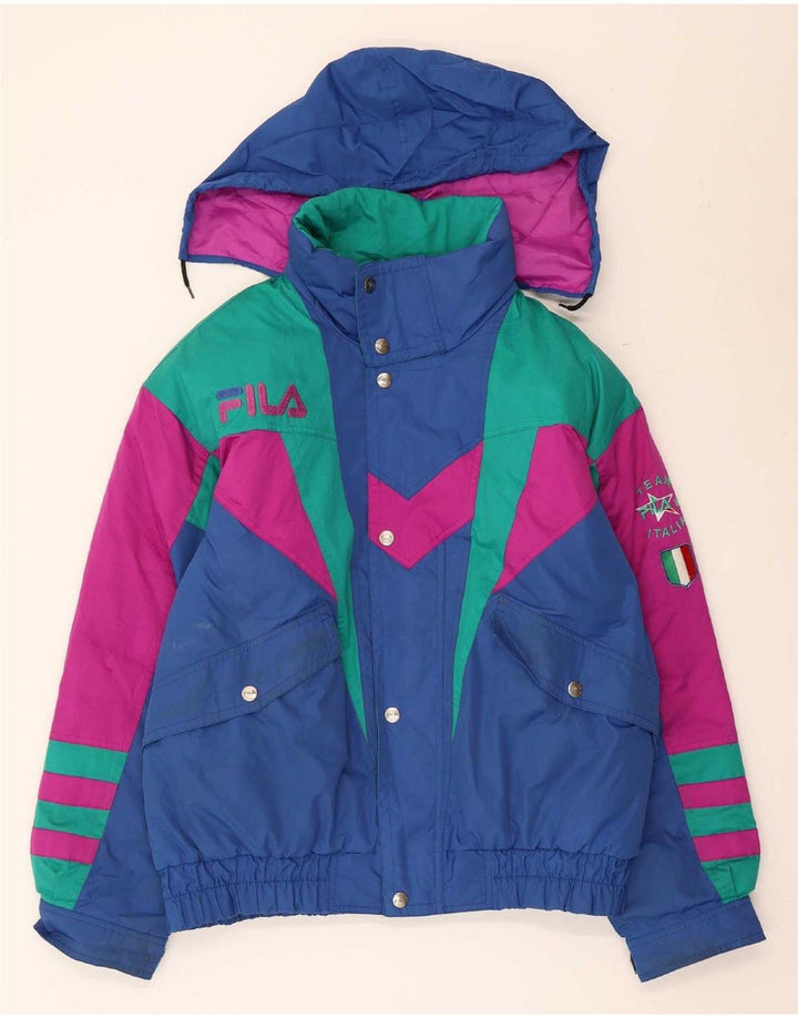 Fila Mens Graphic Hooded Ski Jacket UK 40 Medium Blue Colourblock Polyester
