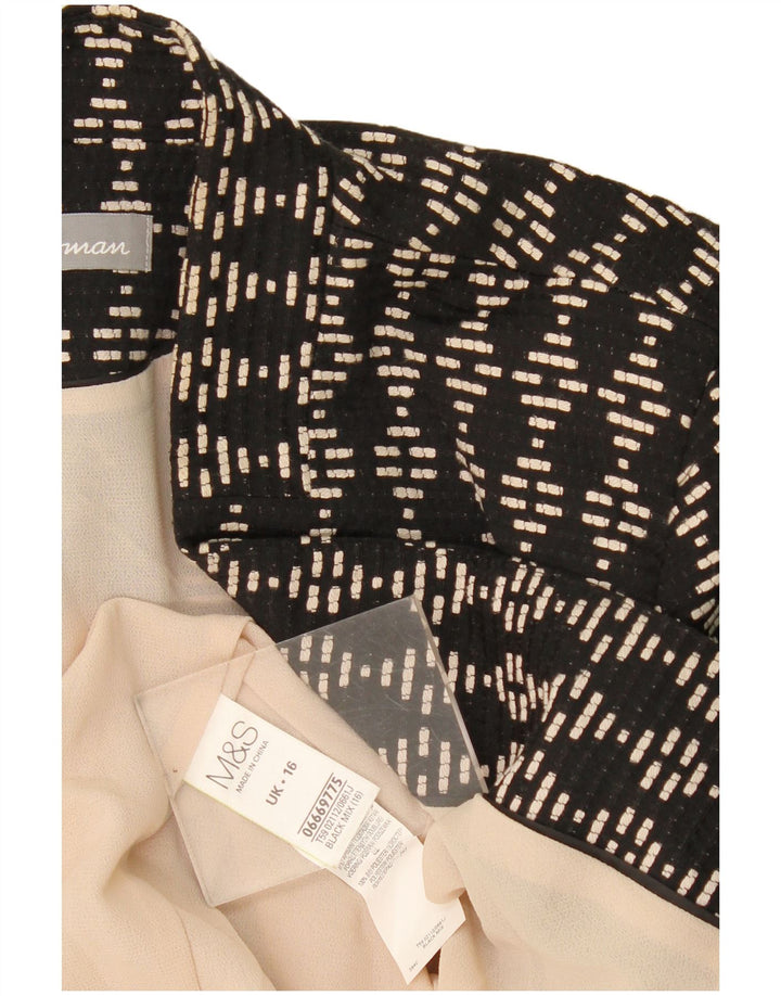 Marks & Spencer Womens Open Blazer Jacket UK 16 Large Black Geometric