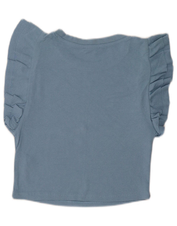 Zara Womens Crop Blouse Top UK 14 Large Blue Cotton