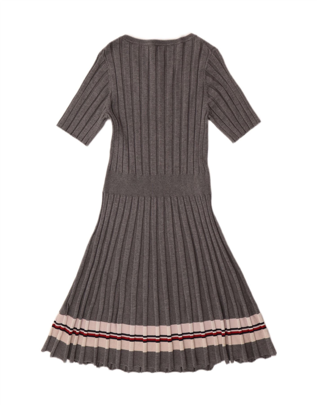 TOMMY HILFIGER Womens Jumper Dress UK 14 Large Grey Striped Viscose