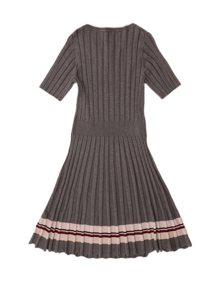TOMMY HILFIGER Womens Jumper Dress UK 14 Large Grey Striped Viscose