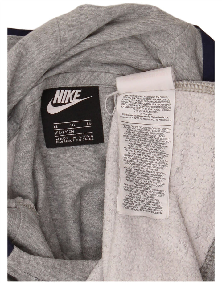 NIKE Boys Graphic Hoodie Jumper 13-14 Years XL Grey Colourblock Cotton