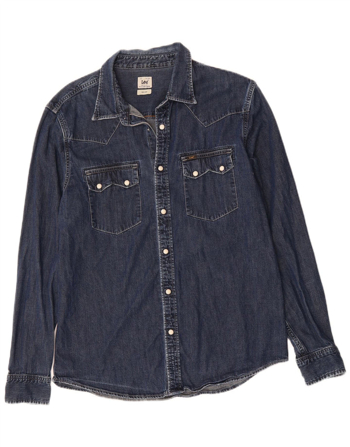 LEE Mens Denim Shirt Large Navy Blue Cotton