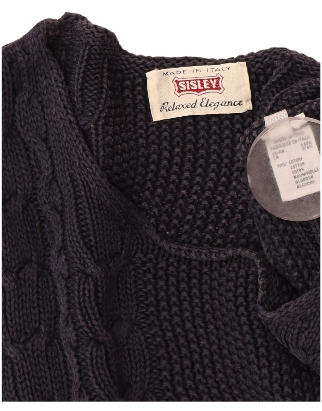 SISLEY Womens Boat Neck Jumper Sweater UK 14 Medium Navy Blue