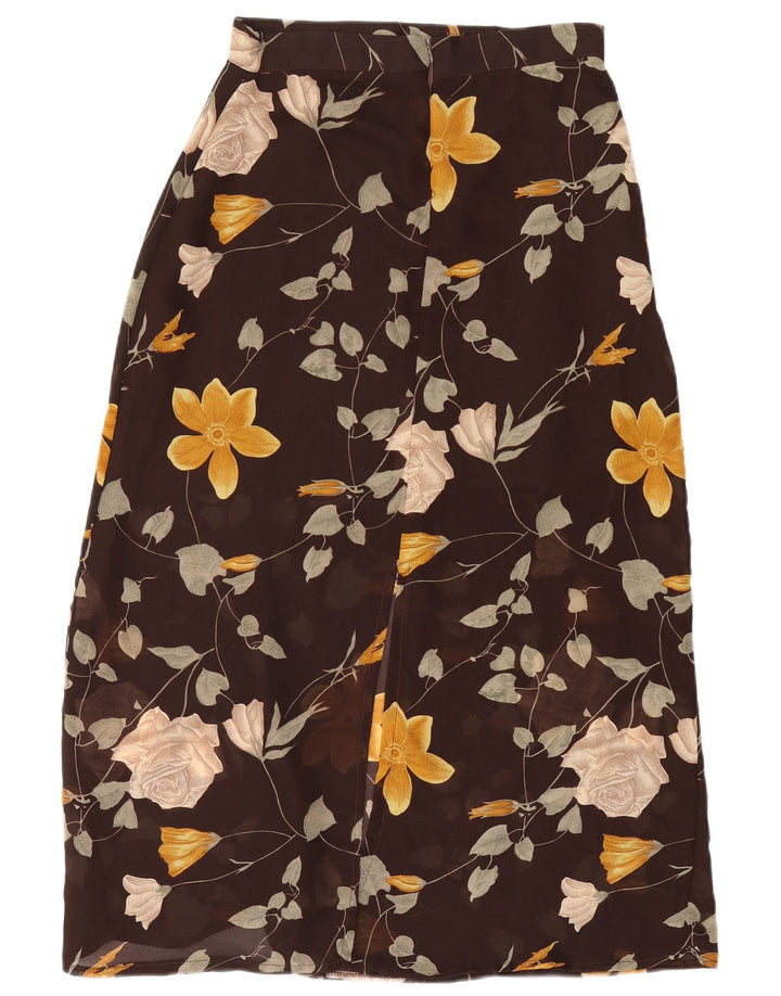 Vintage Womens Midi Skirt W28 Medium Brown Floral