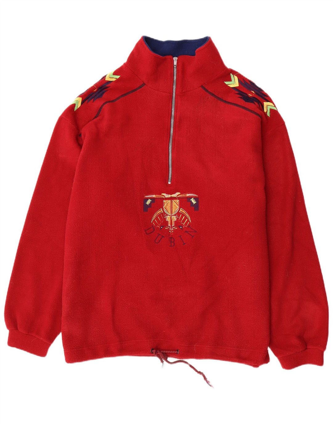 DUBIN Mens Loose Fit Graphic Zip Neck Fleece Jumper Large Red Polyester