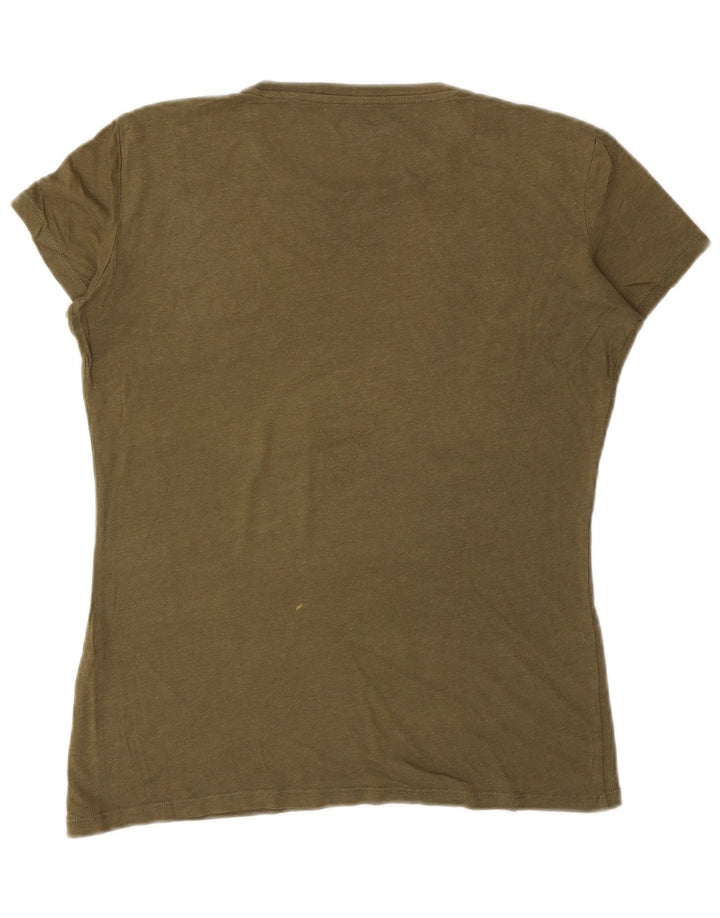 GUESS Womens Graphic T-Shirt Top UK 12 Medium Khaki
