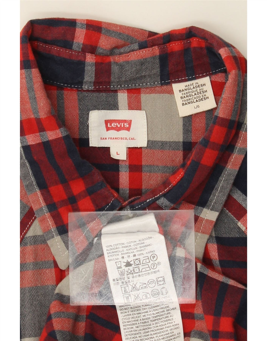 LEVI'S Mens Flannel Shirt Large Red Check Cotton