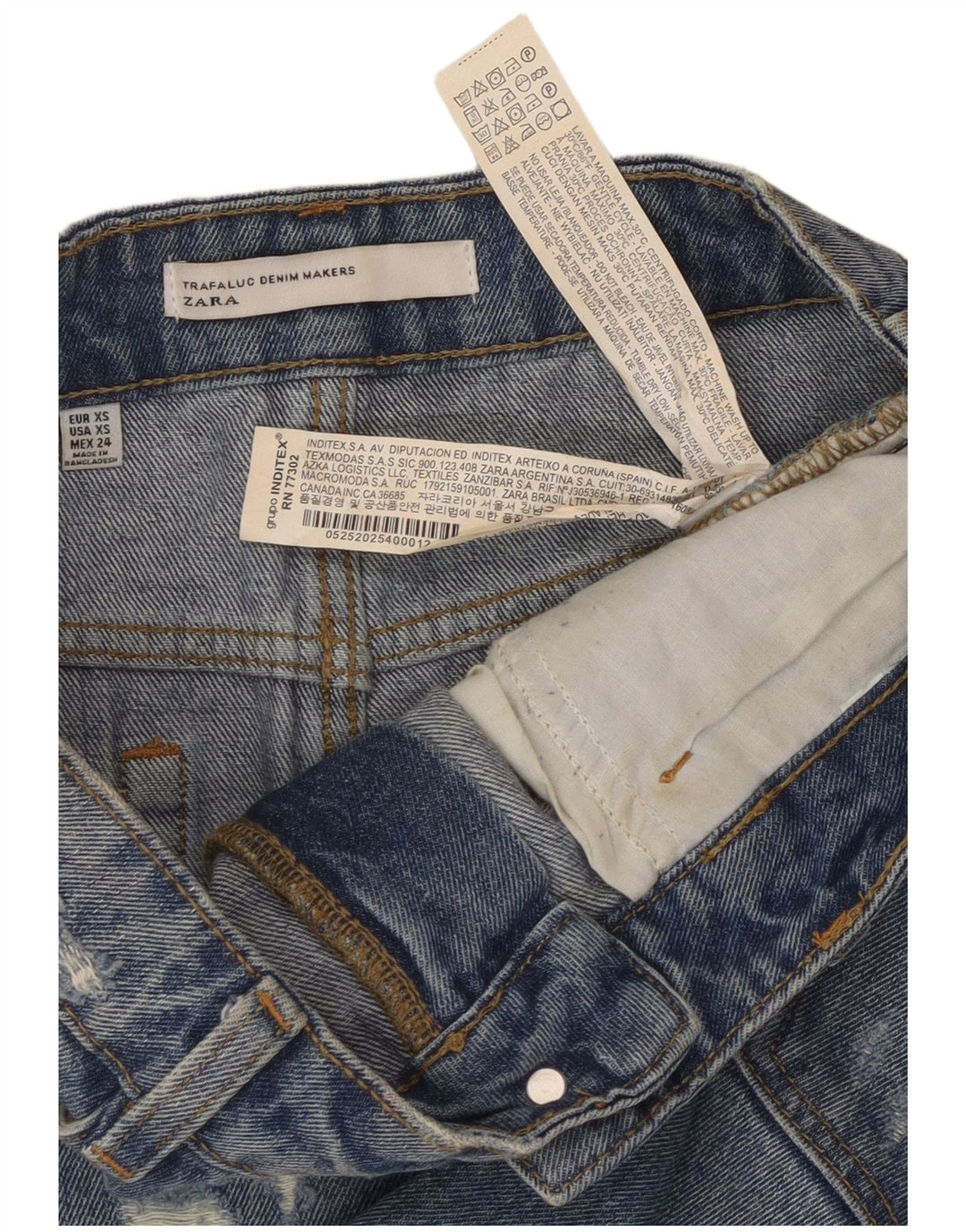 ZARA Womens Trafaluc Distressed Mini Denim Skirt XS W24 Blue Cotton