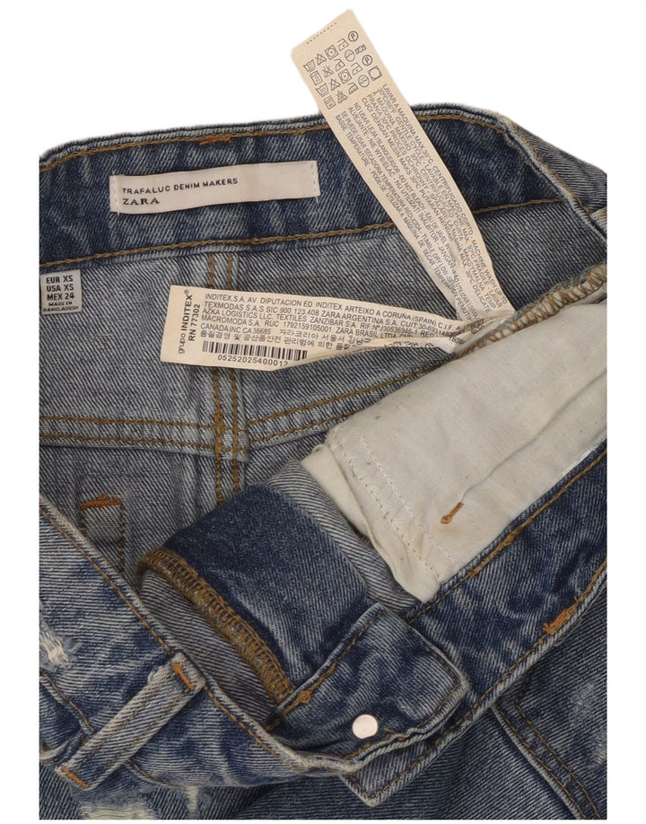 ZARA Womens Trafaluc Distressed Mini Denim Skirt XS W24 Blue Cotton