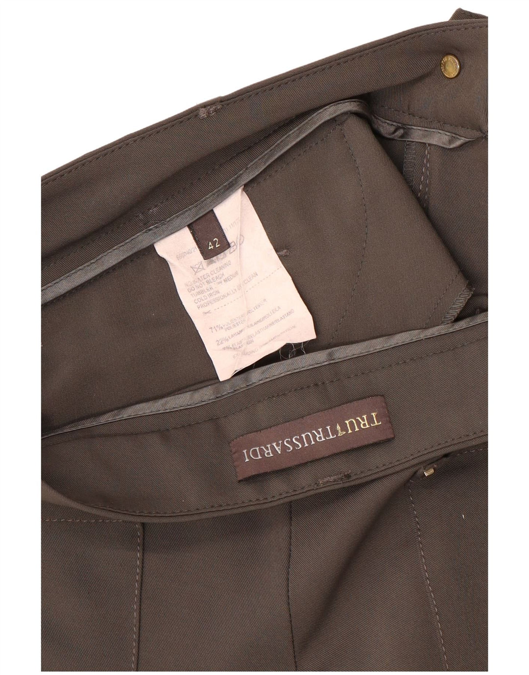 TRUSSARDI Womens Slim Casual Trousers IT 42 Medium W32 L29 Brown Polyester
