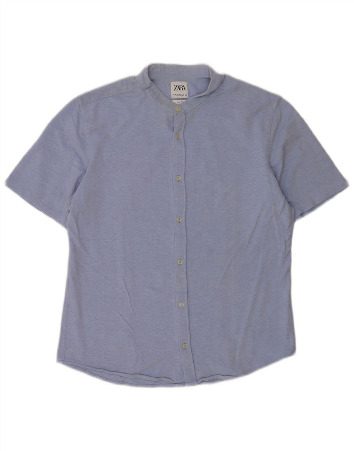 Zara Mens Short Sleeve Slim Fit Shirt Medium Blue