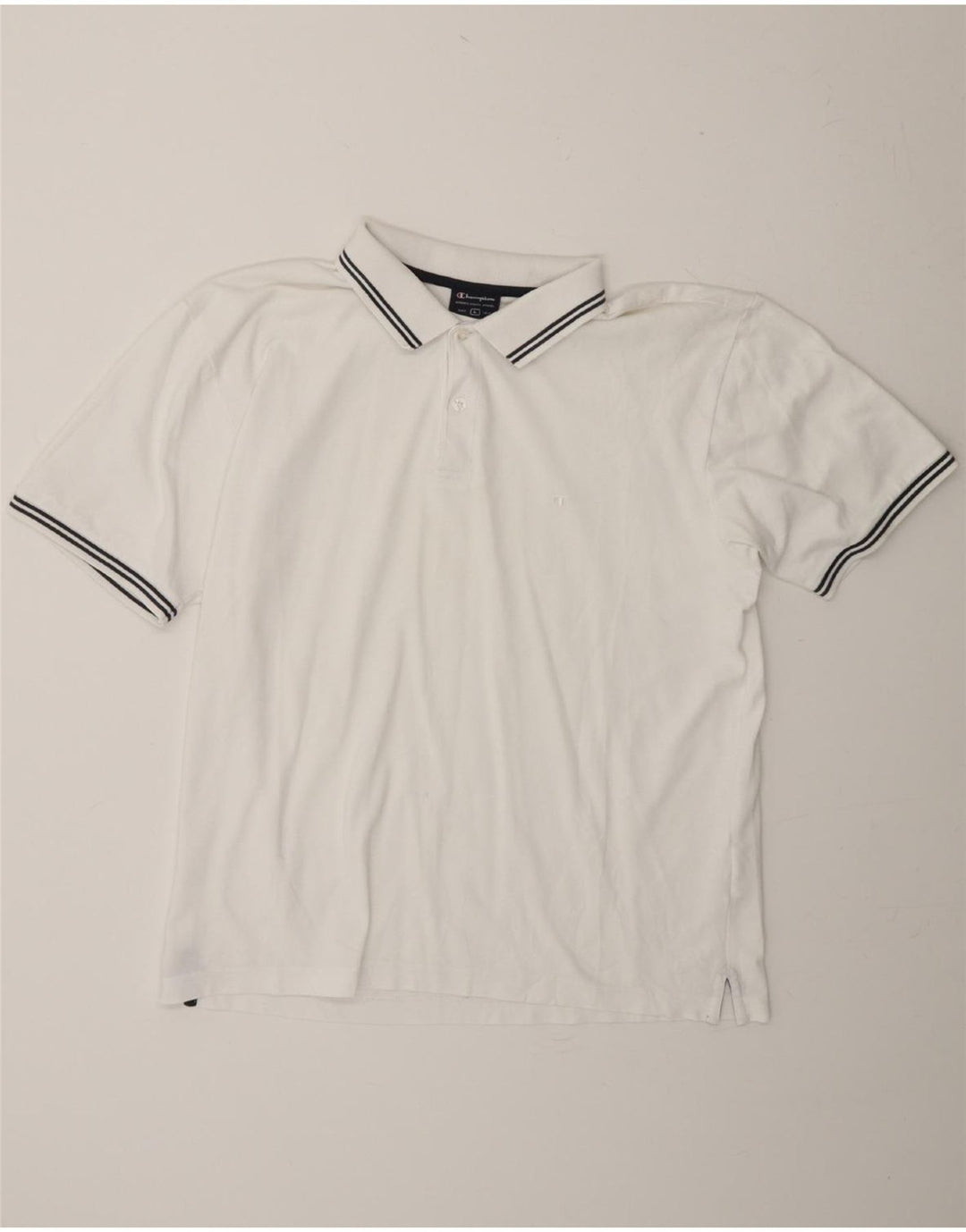 CHAMPION Mens Polo Shirt Large White Cotton Vintage Champion and Second-Hand Champion from Messina Hembry 