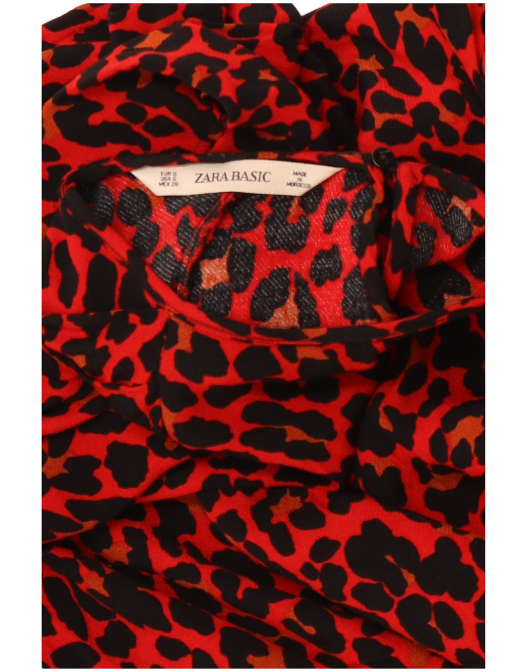 ZARA Womens 3/4 Sleeve Blouse Top UK 10 Small Red Animal Print