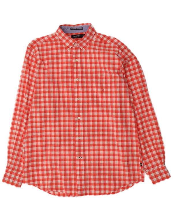Nautica Mens Shirt Medium Red Gingham Cotton
