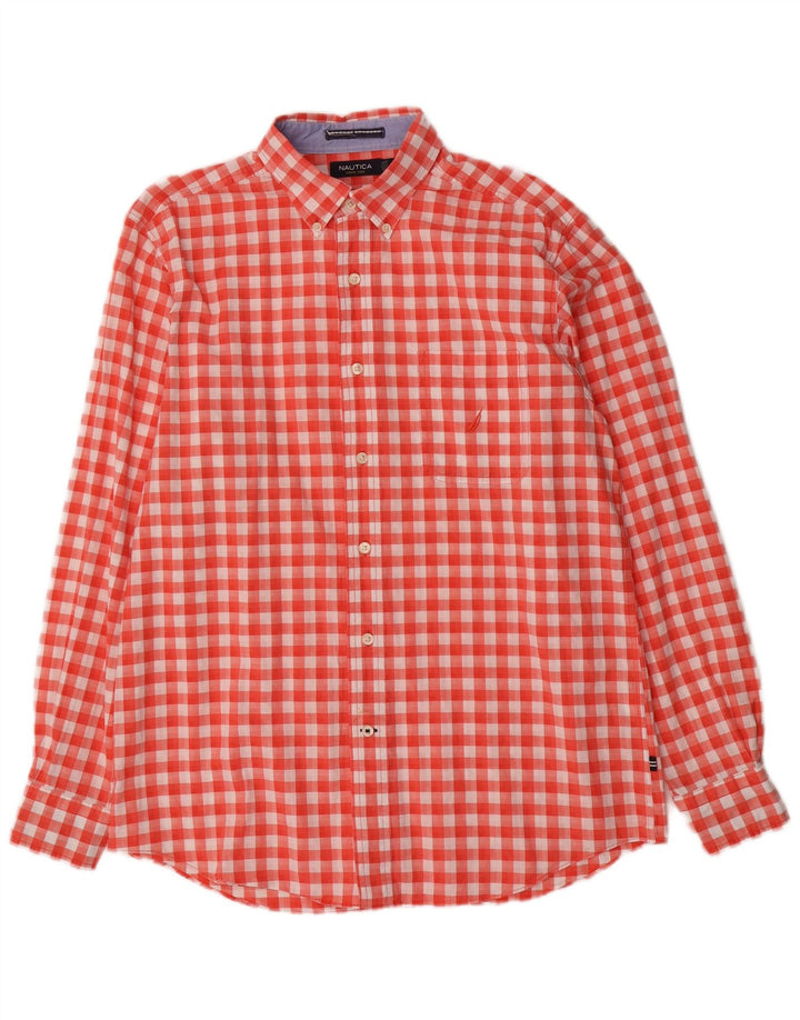 Nautica Mens Shirt Medium Red Gingham Cotton