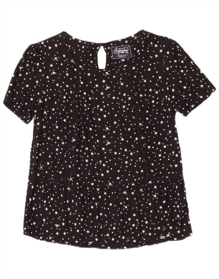 Superdry Womens Blouse Top UK 12 Medium Black Spotted Viscose