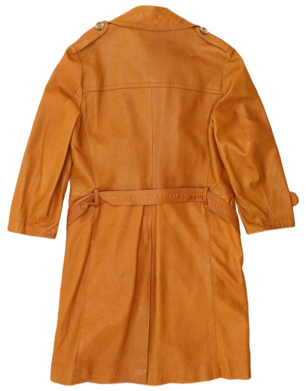 VINTAGE Mens Military Leather Coat EU 46 Small Beige