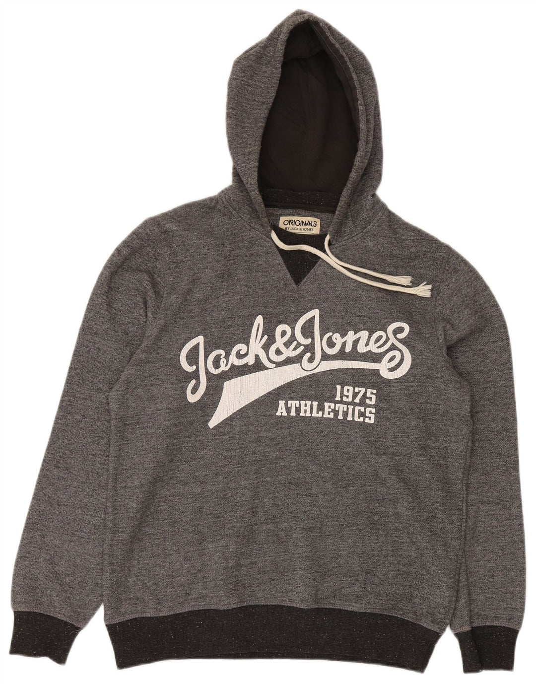 Jack & Jones Mens Graphic Hoodie Jumper Medium Grey Flecked Polyester