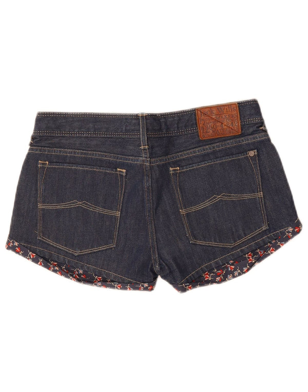 JACK WILLS Womens Denim Shorts UK 8 Small W28 Navy Blue Floral