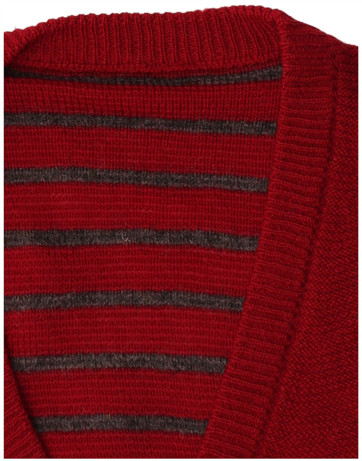 Vintage Mens Cardigan Sweater Large Red Colourblock