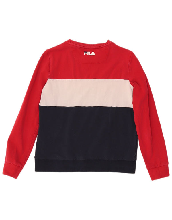 FILA Womens Graphic Sweatshirt Jumper UK 10 Small Navy Blue Colourblock
