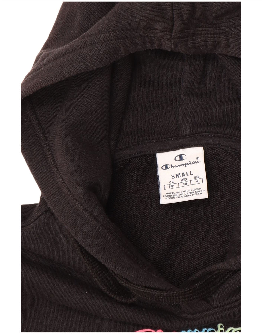 Champion Womens Graphic Oversized Hoodie Jumper UK 10 Small Black