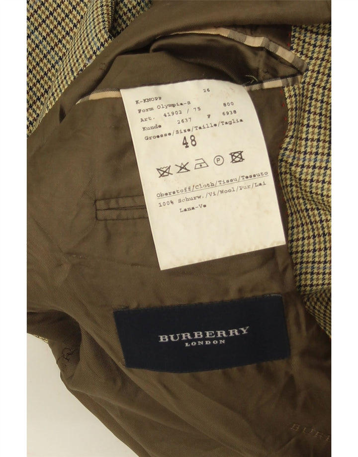 Burberry Mens Blazer Jacket EU 48 Medium Yellow Houndstooth Virgin Wool
