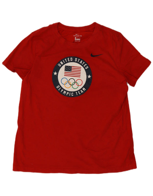 Nike Womens Dri Fit Graphic T-Shirt Top UK 16 Large Red Cotton