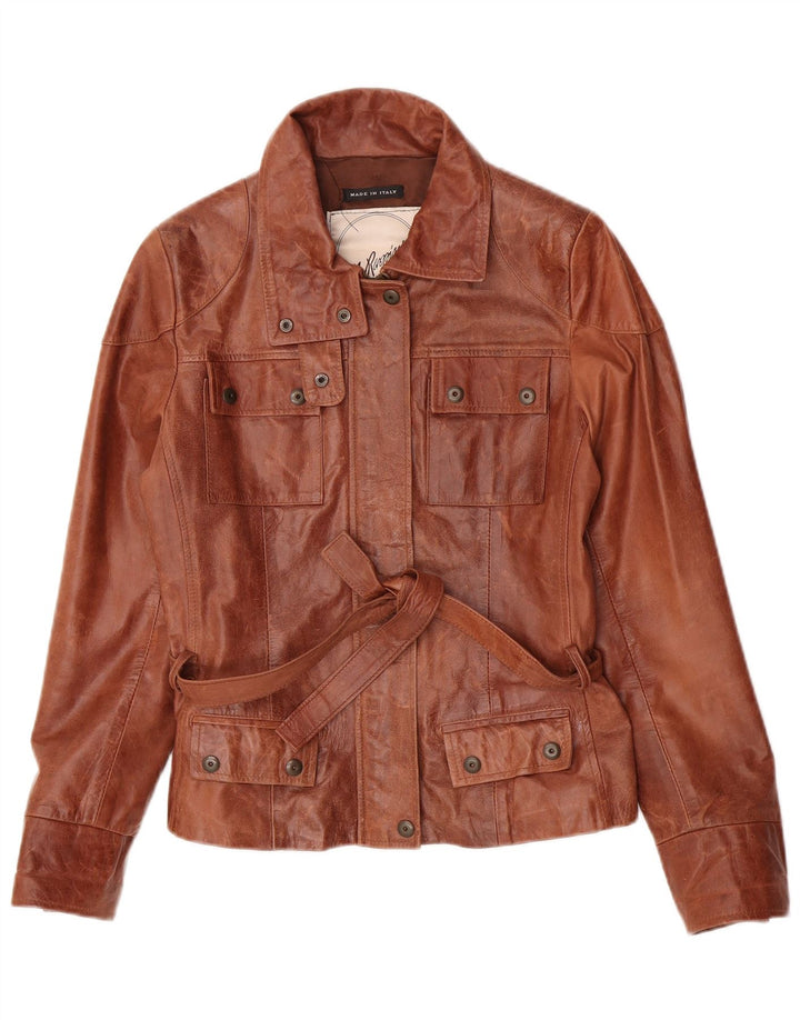 A. Raspini Womens Leather Jacket UK 12 Medium Brown Leather