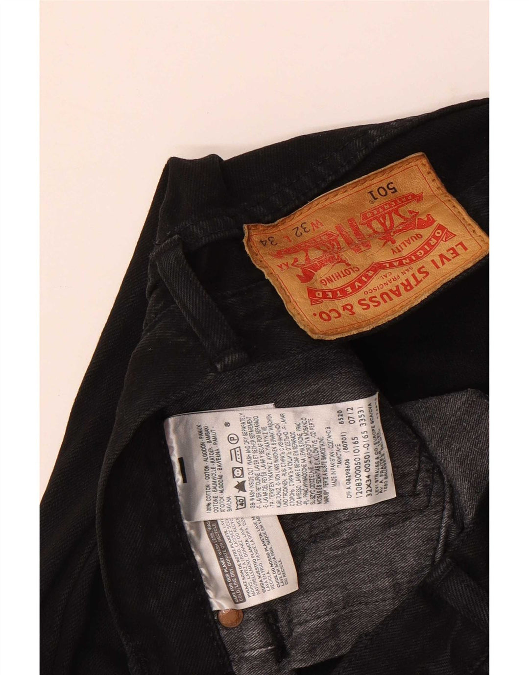 Levi's Mens 501 Straight Jeans W32 L34 Black Cotton