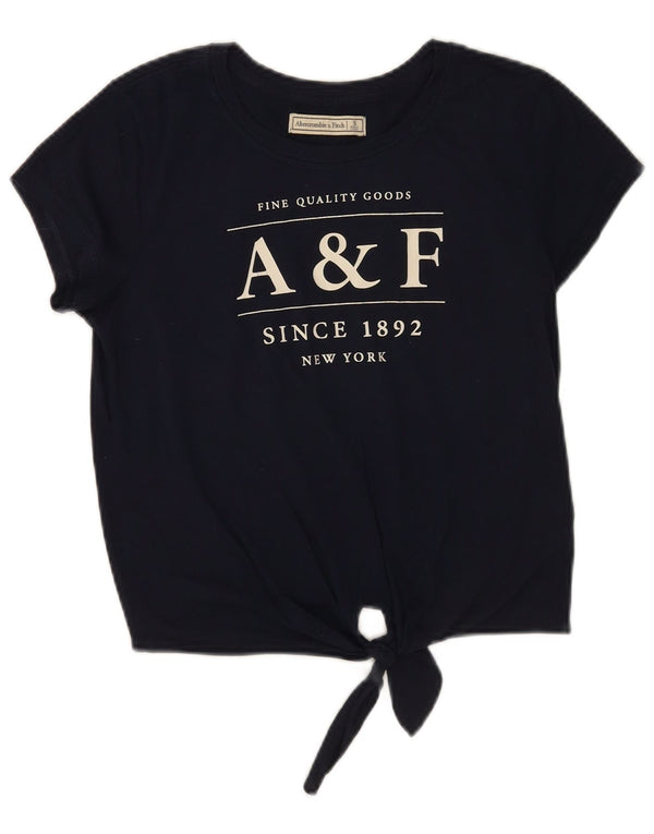 Abercrombie & Fitch Womens Crop Graphic T-Shirt Top UK 10 Small Navy Blue