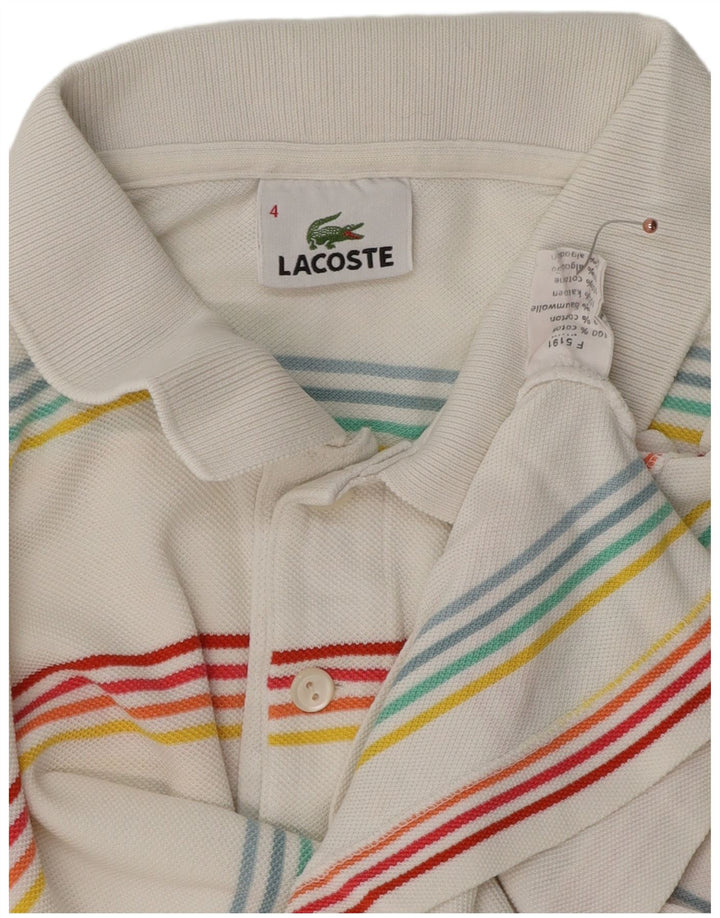 LACOSTE Mens Polo Shirt Size 4 Medium White Striped Cotton