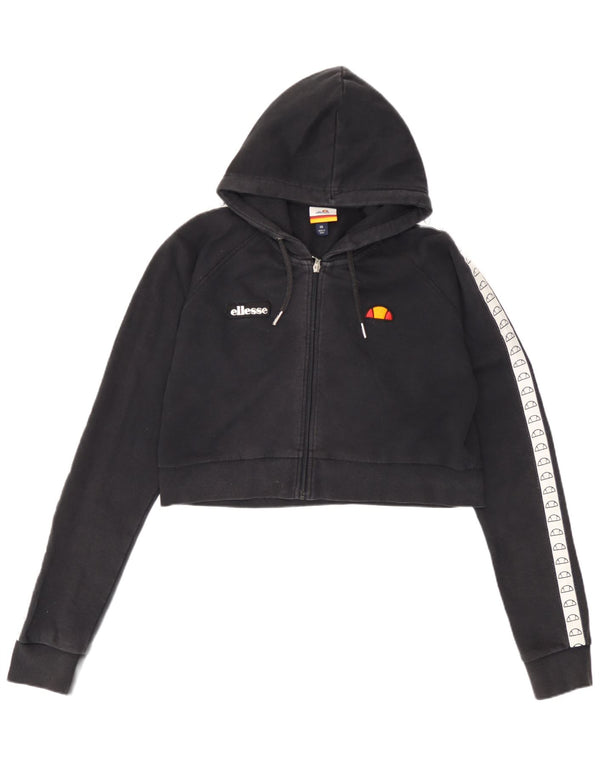 Ellesse Womens Graphic Zip Hoodie Sweater UK 14 Large Black Colourblock