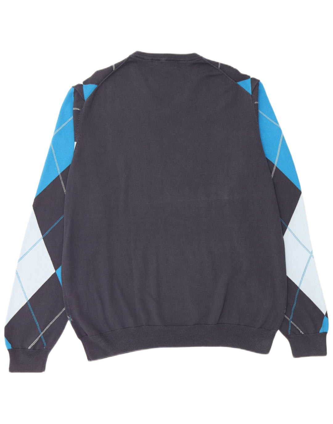 LYLE & SCOTT Mens V-Neck Jumper Sweater 2XL Navy Blue Argyle/Diamond