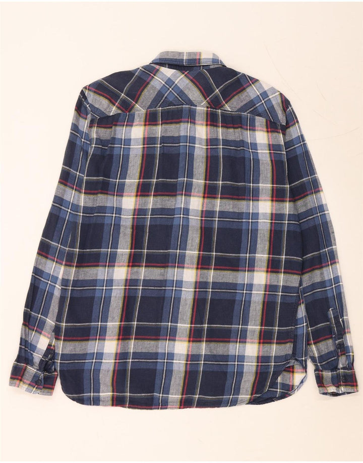 GAP Mens Flannel Shirt Large Navy Blue Check Linen