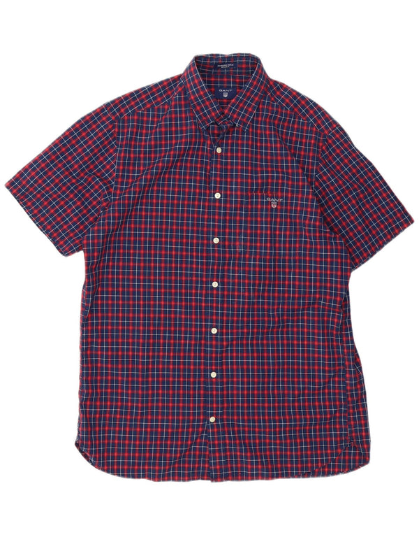 Gant Mens Starboard Poplin Short Sleeve Shirt Large Navy Blue Check