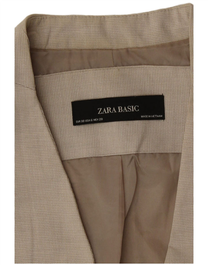 Zara Womens 1 Button Blazer Jacket EU 38 Small Beige Houndstooth