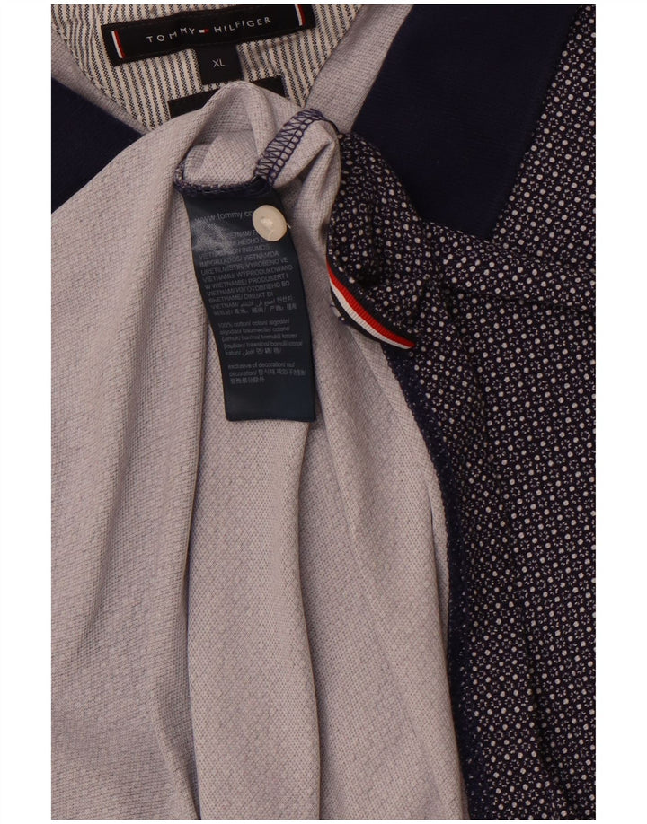 TOMMY HILFIGER Mens Polo Shirt XL Navy Blue Spotted Cotton